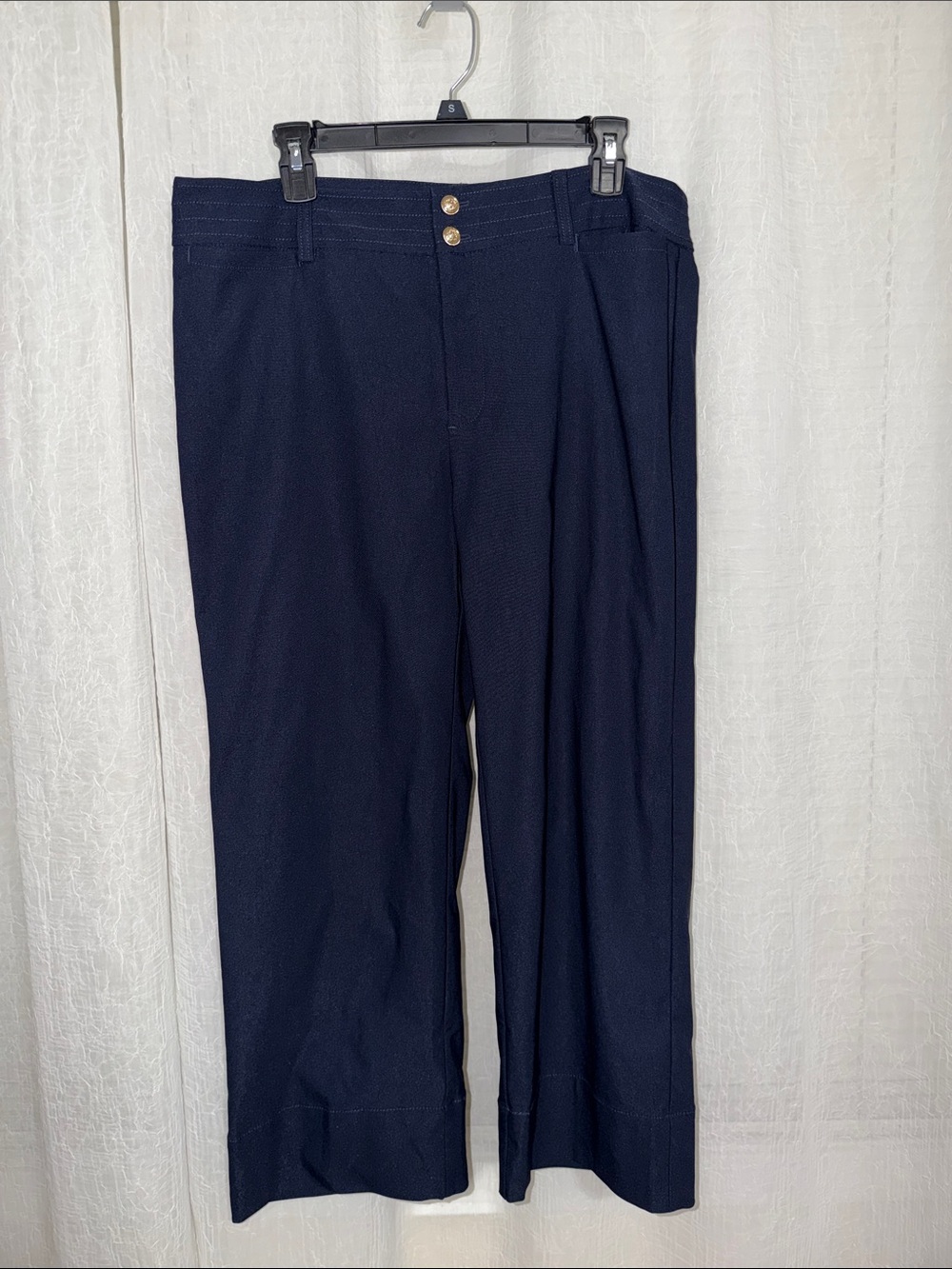 Chico’s 2/12 Navy Wrinkle Resistant Wide Leg Crop Stretch Pants